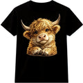 Highland Cow T Shirt Cute Calf Graphic Tee Fluffy Farm Animal Casual Top