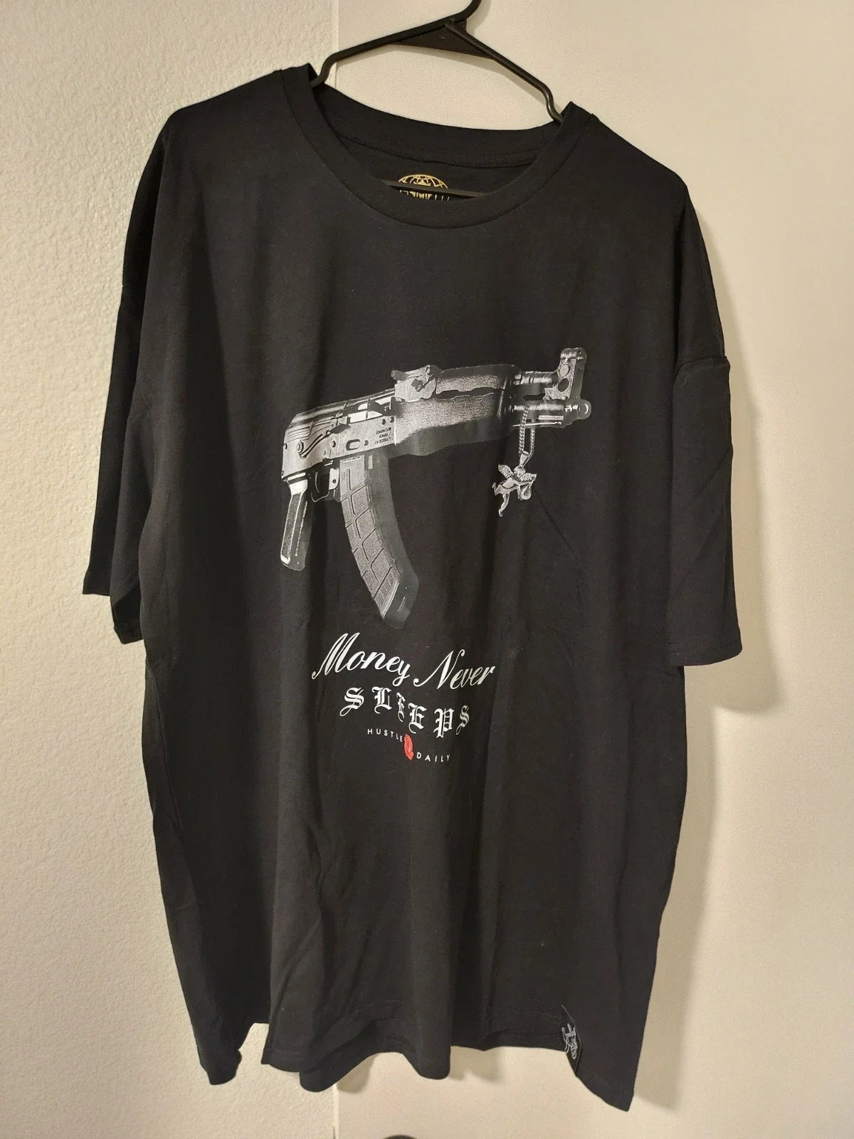 Men's 3XL Muerte Hustle Daily Angel Money Never Sleeps Graphic Black Unisex