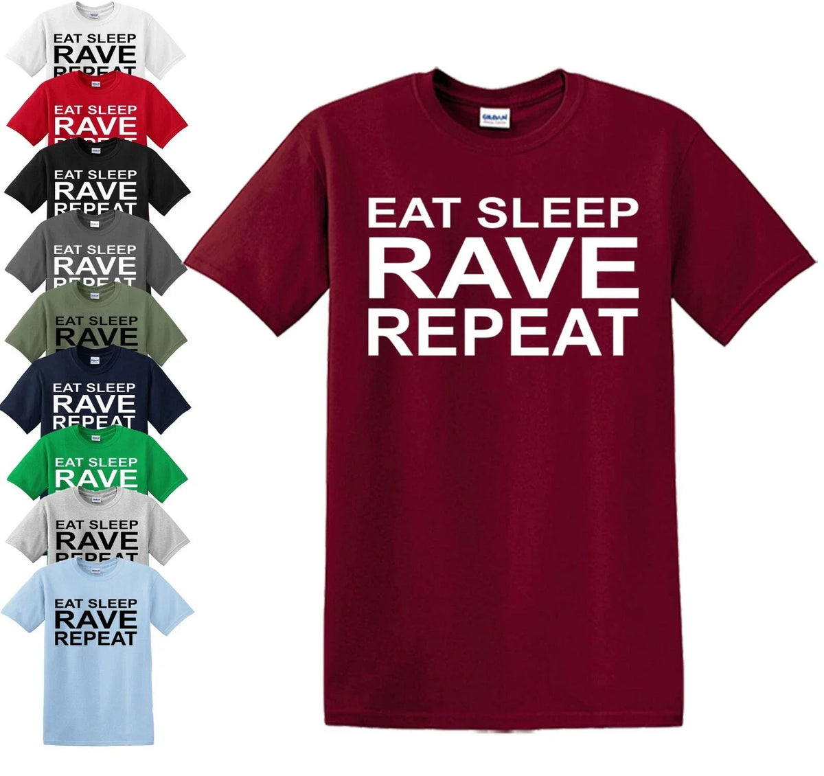 EAT SLEEP RAVE REPEAT S-5XL Techno 80s 90s Festival Music Dance Acid Top Unisex