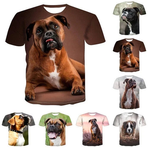 Casual Women Men 3D Print Short Sleeve Tee Tops Animal Homme Boxer Dog Unisex