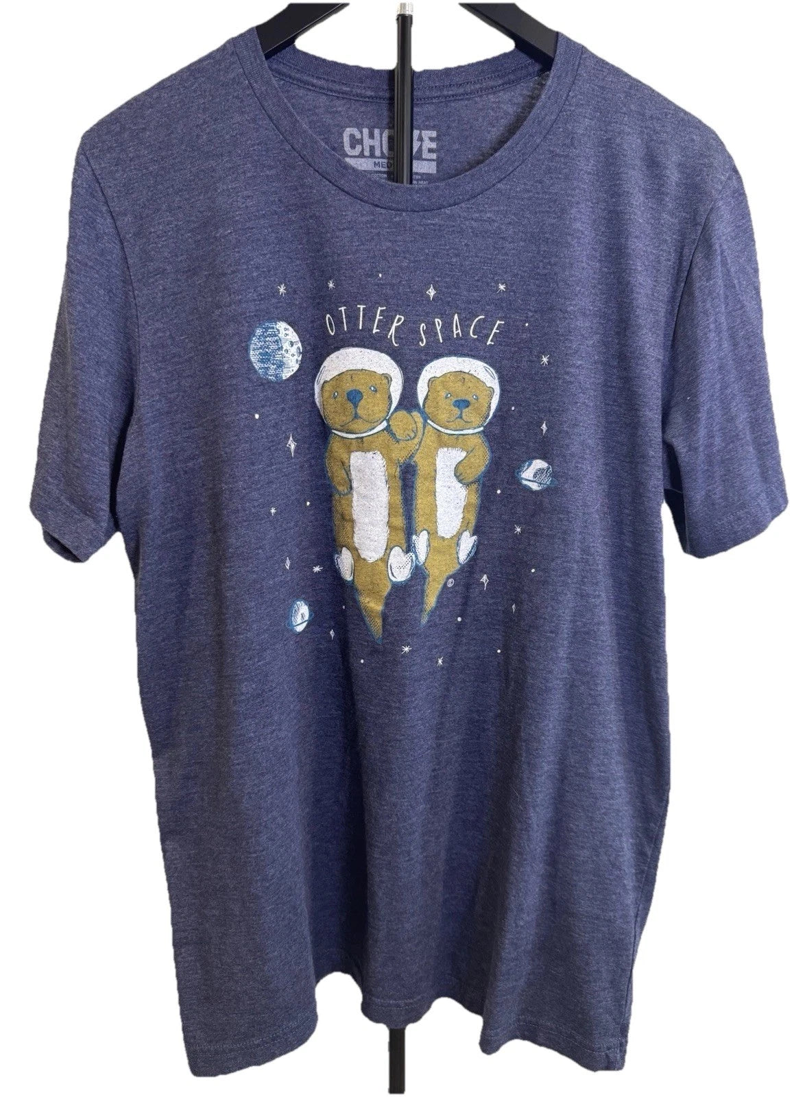 Otter Space T Shirt Mens Medium Blue Graphic Tee Cute Animals Short Sleeve