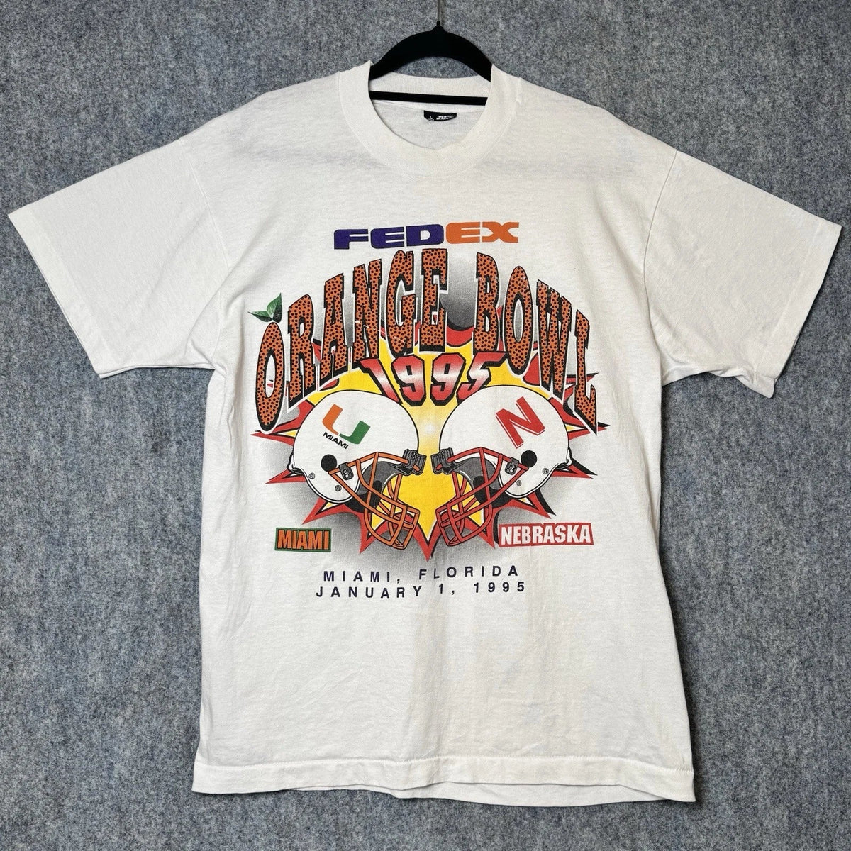Orange Bowl 1995 T Shirt Mens Large Football American University Miami Nebraska Unisex