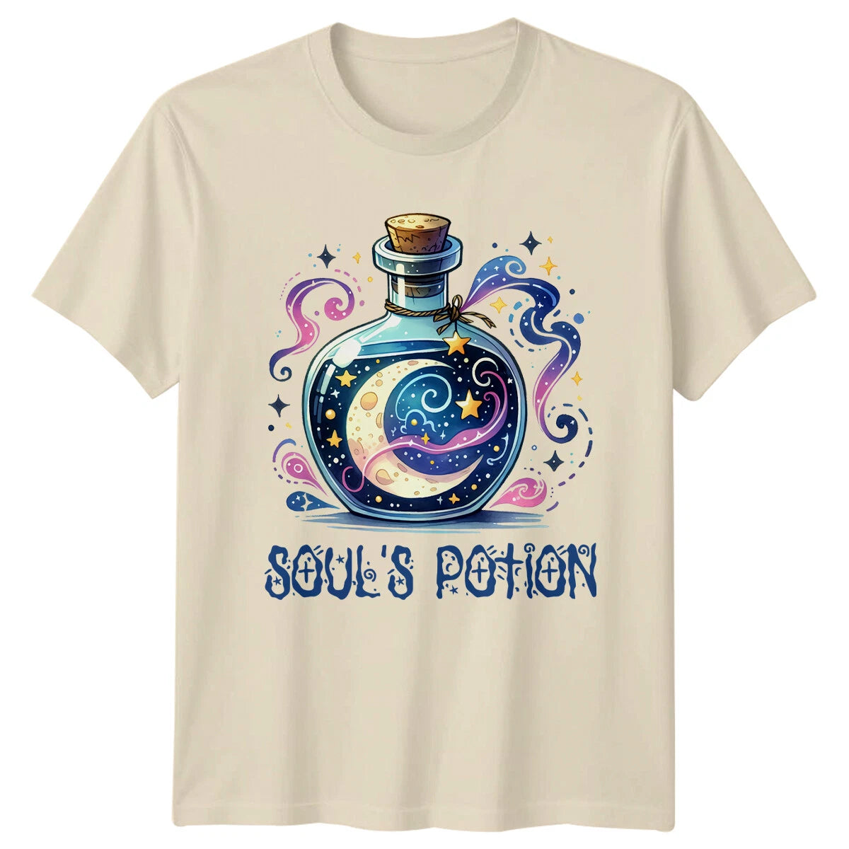 Soul's Potion Celestial Moon Stars Magic Bottle Graphic T-Shirt