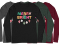 Merry and Bright Unisex Long Sleeve Tee Christmas Gift S,M,L,XL,2X