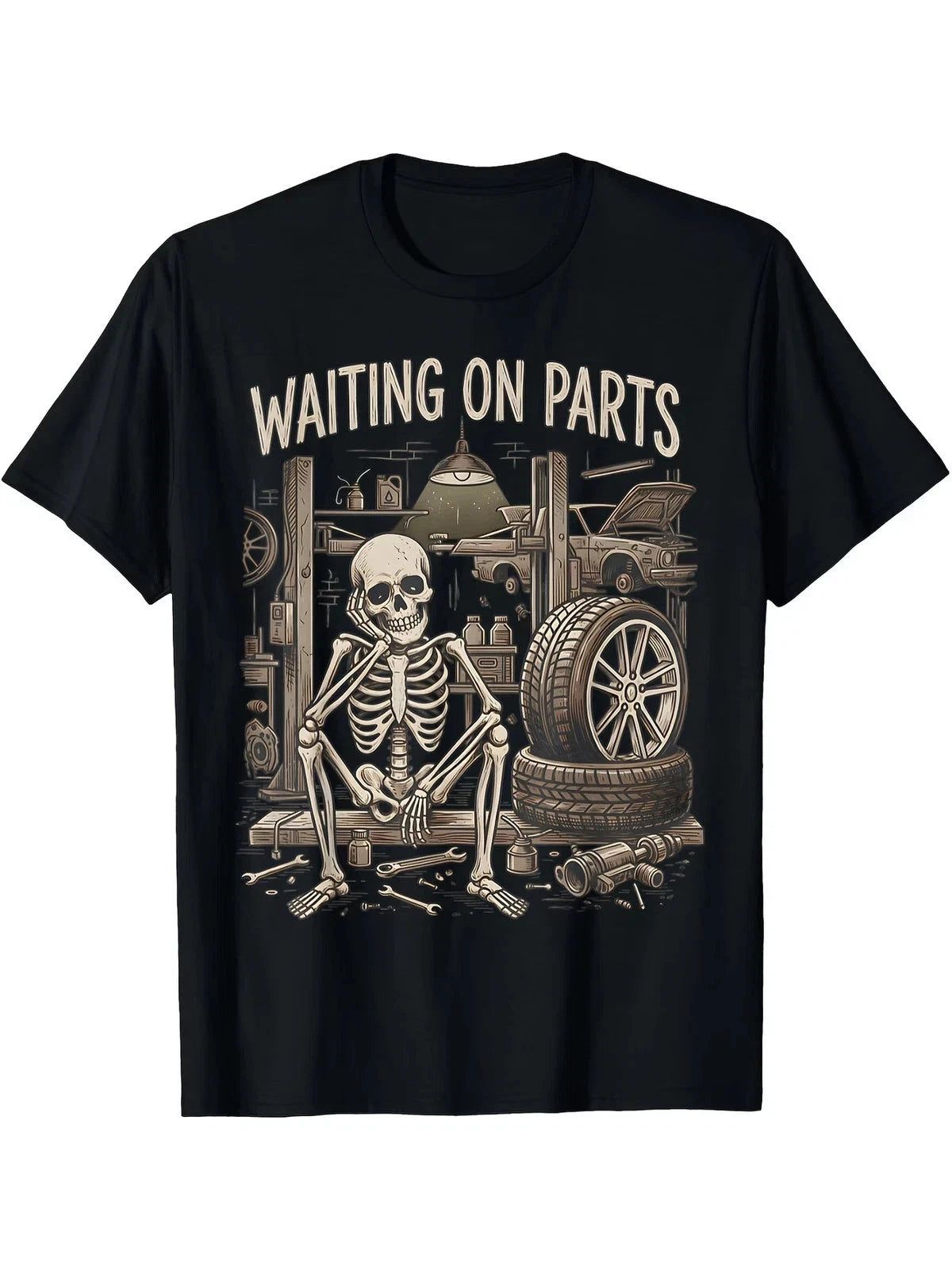 SALE Funny Skeleton Mechanic Shirt Waiting For Parts Auto Repair Garage Tee Gift