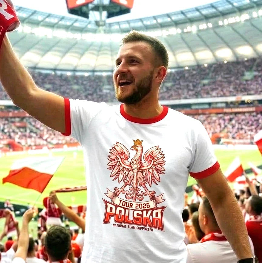 Poland Football 2026 koszulka - Polish Kibic Ringer White Unisex