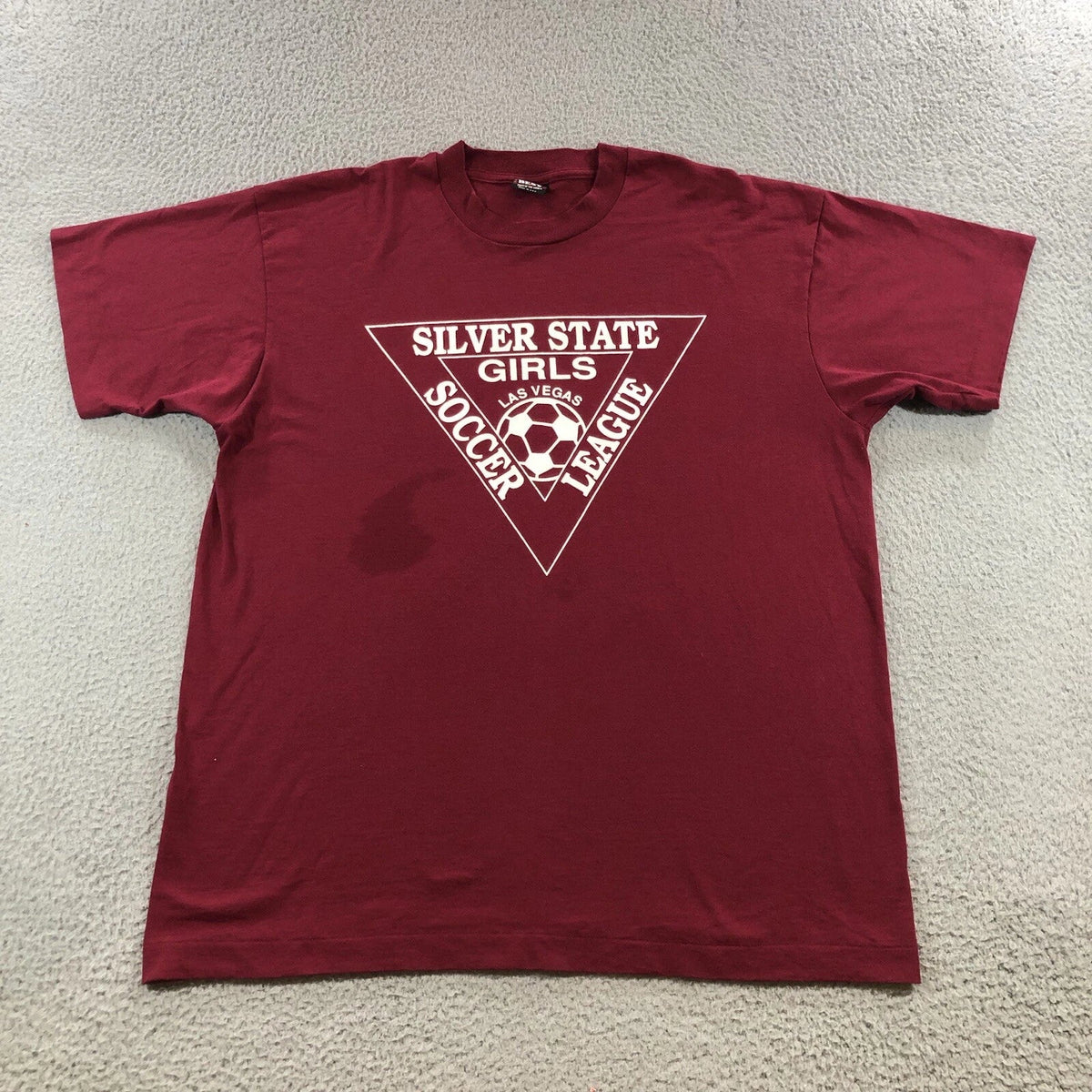Vintage Fruit Of The Loom T Shirt Adults XL Red Silver State Girls Soccer League Unisex