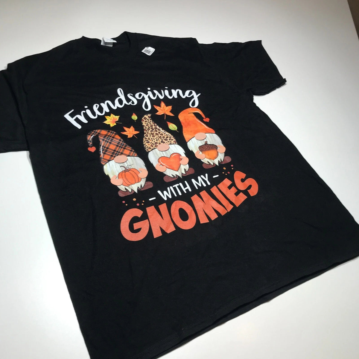 "Friendsgiving with my Gnomies" Graphic Tee Gnomes Black Short Sleeve Mens XL