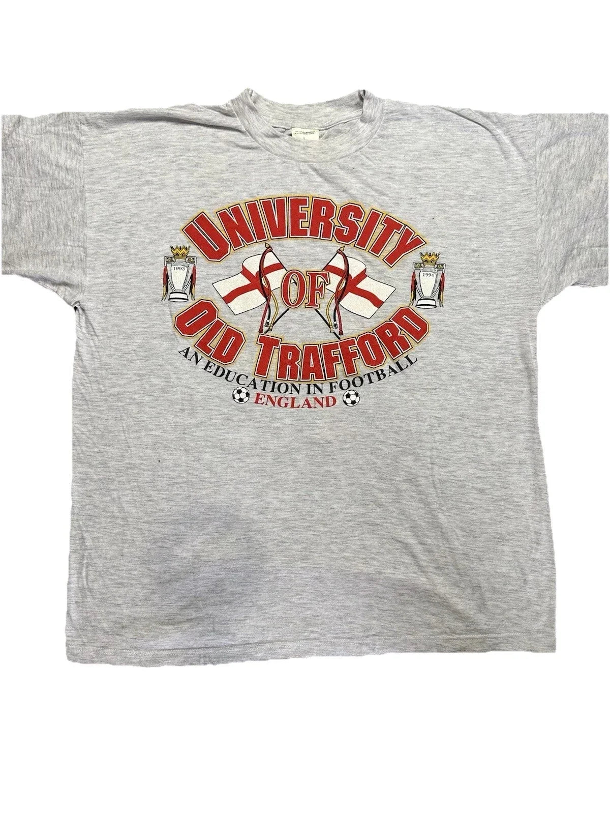 Vintage Old Trafford University T Shirt Double Sided EPL Manchester Unique Unisex