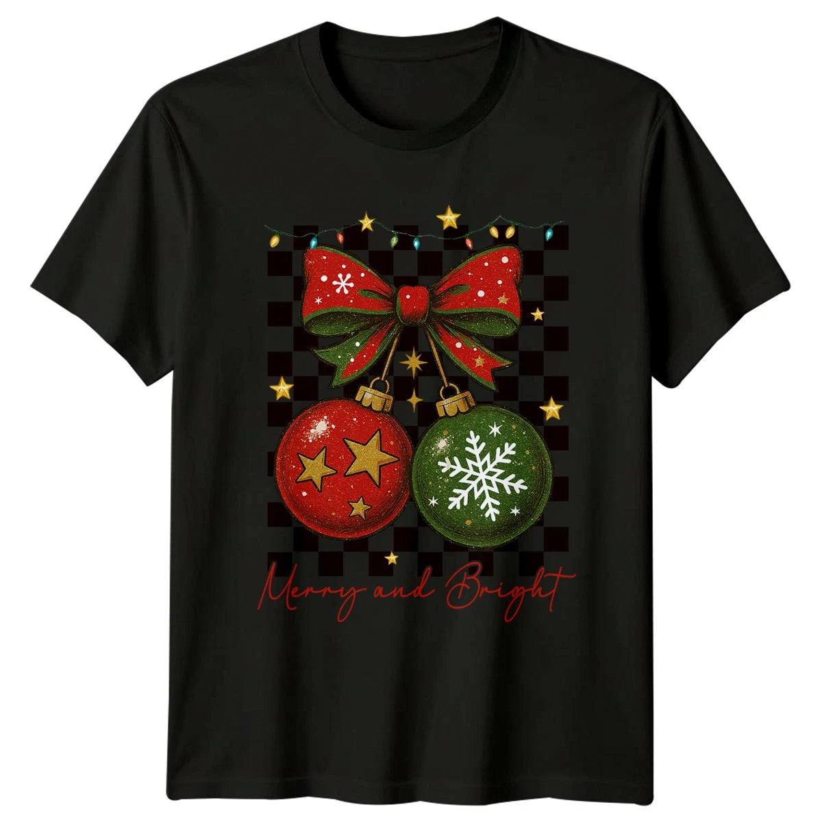 Merry And Bright Christmas Holiday Festive Mens Womens Graphic Tee Shirt