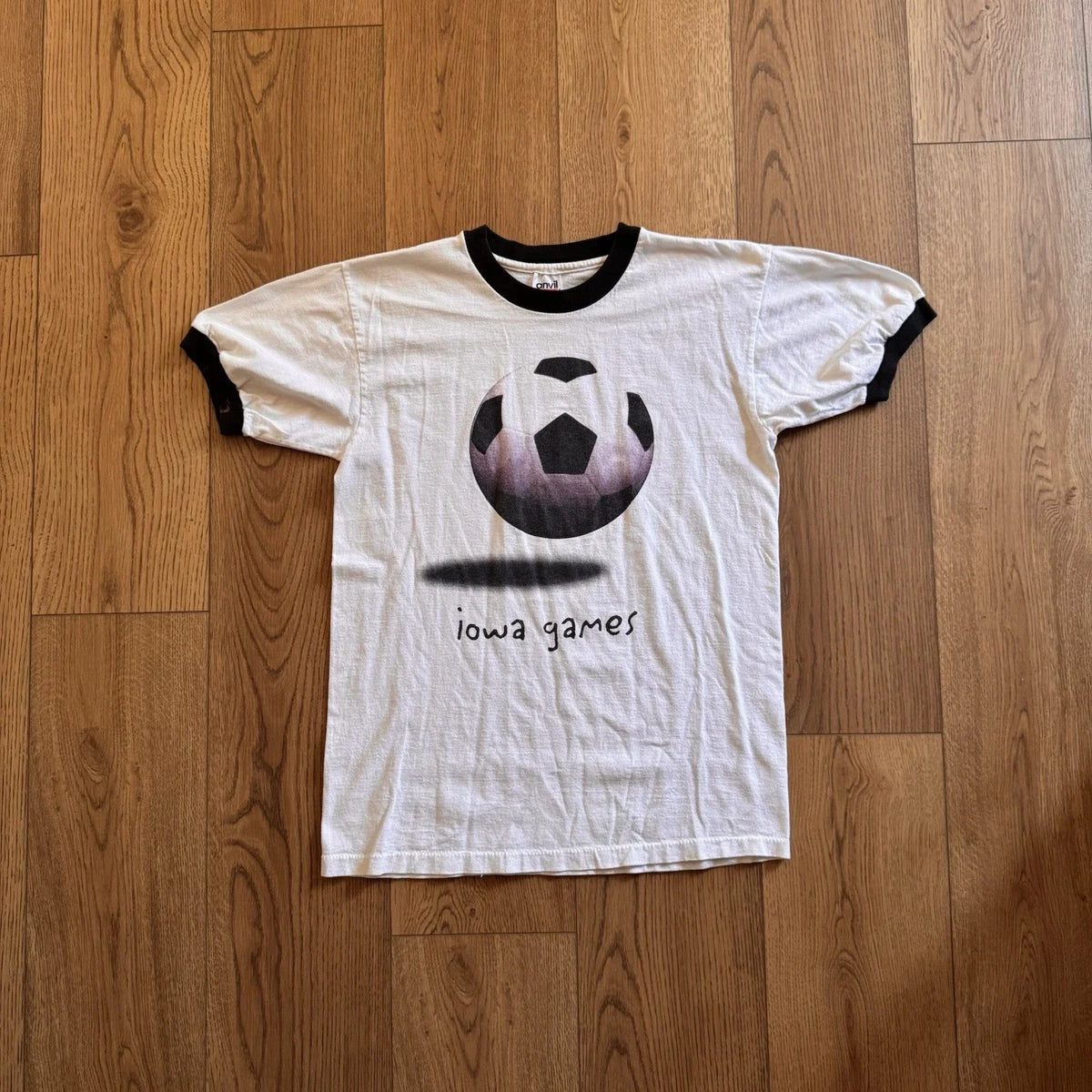 Vintage Iowa Soccer Games Soccer Ball White Mens Medium Shirt 90s Ringer USA Unisex