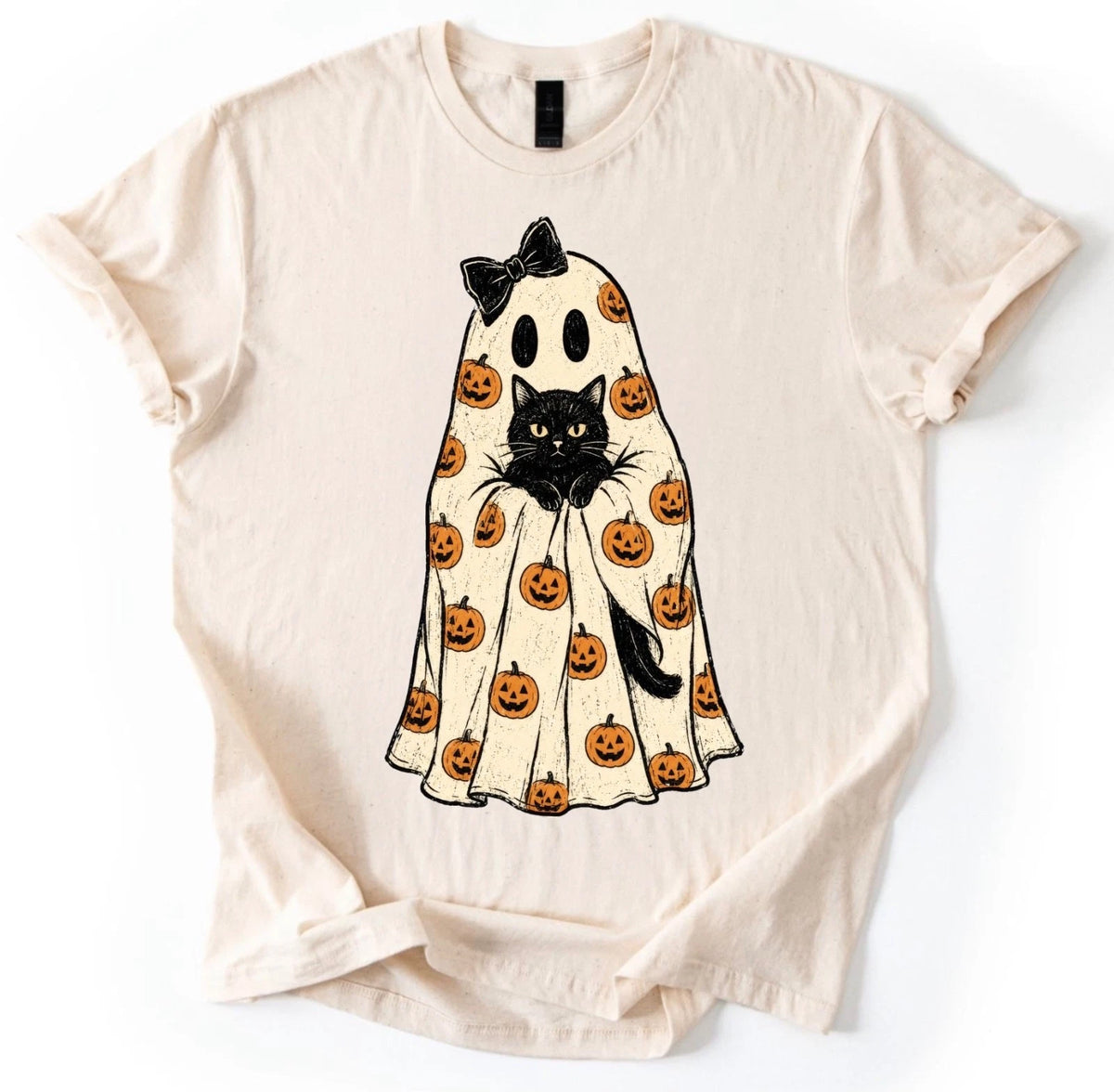Ghost Pumpkin Bow Black Cat Halloween Unisex T-Shirt