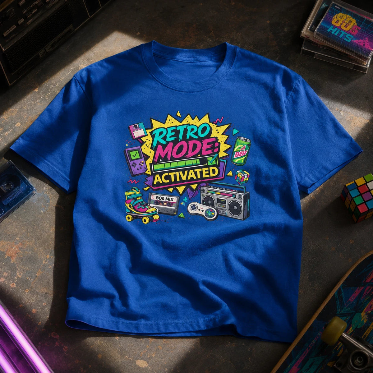 Retro Mode Activated T-Shirt | 80s 90s Cassette Boombox Gaming Graphic