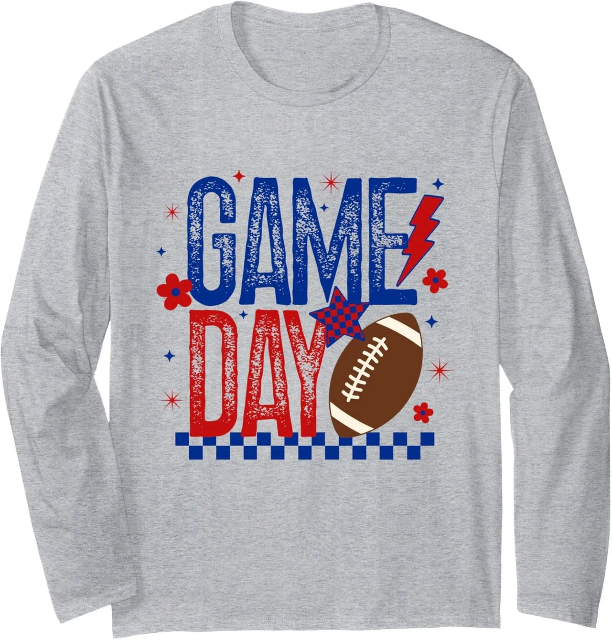 Game Day Football Retro Blue Red Touchdown Gift Long Sleeve Tshirt Unisex