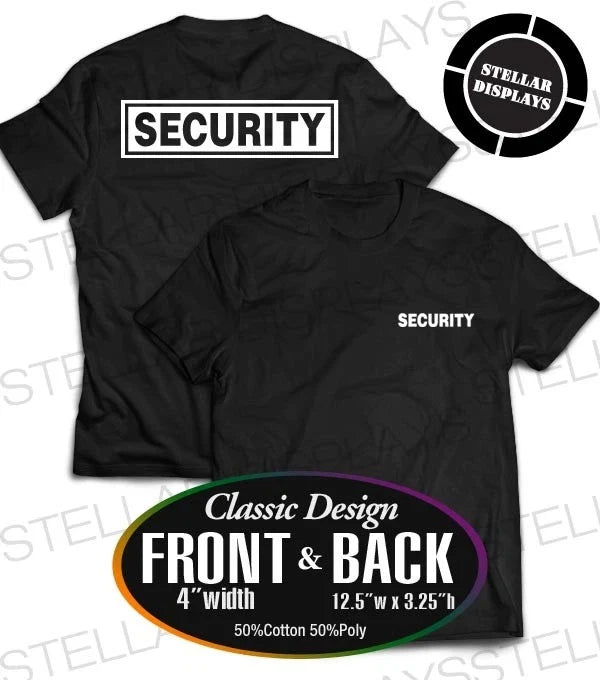 SECURITY Guard Bouncer Staff Event Short Sleeve Black Small Large XLarge Unisex