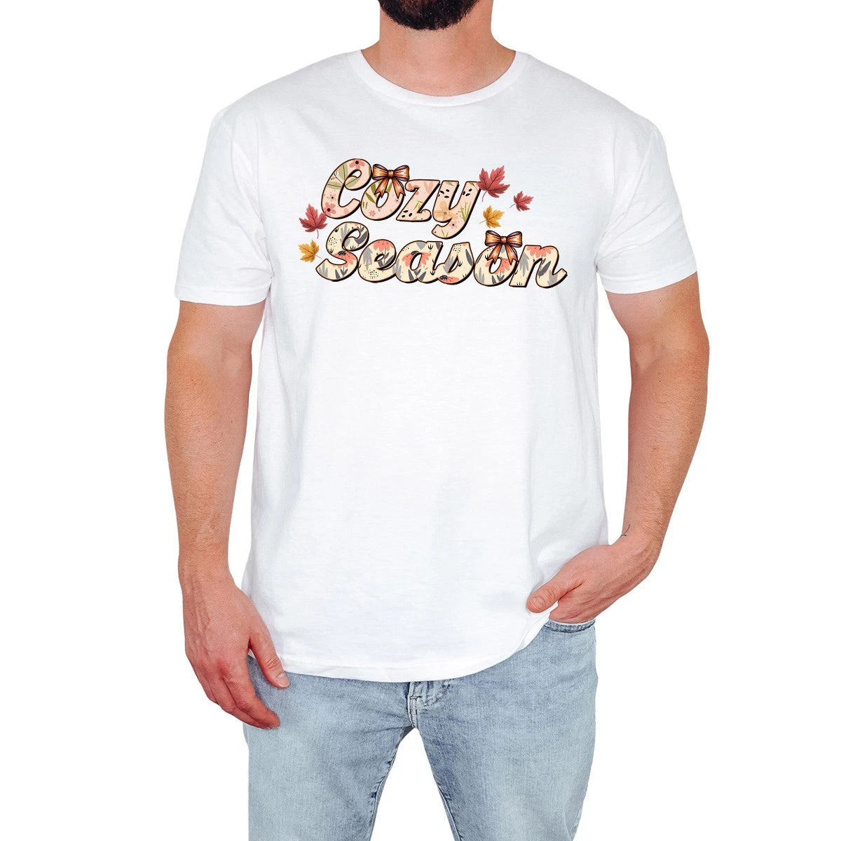 Cozy Season Mens T-Shirt Cute Floral Autumn Vibes Vintage Wildlife Fall Gift