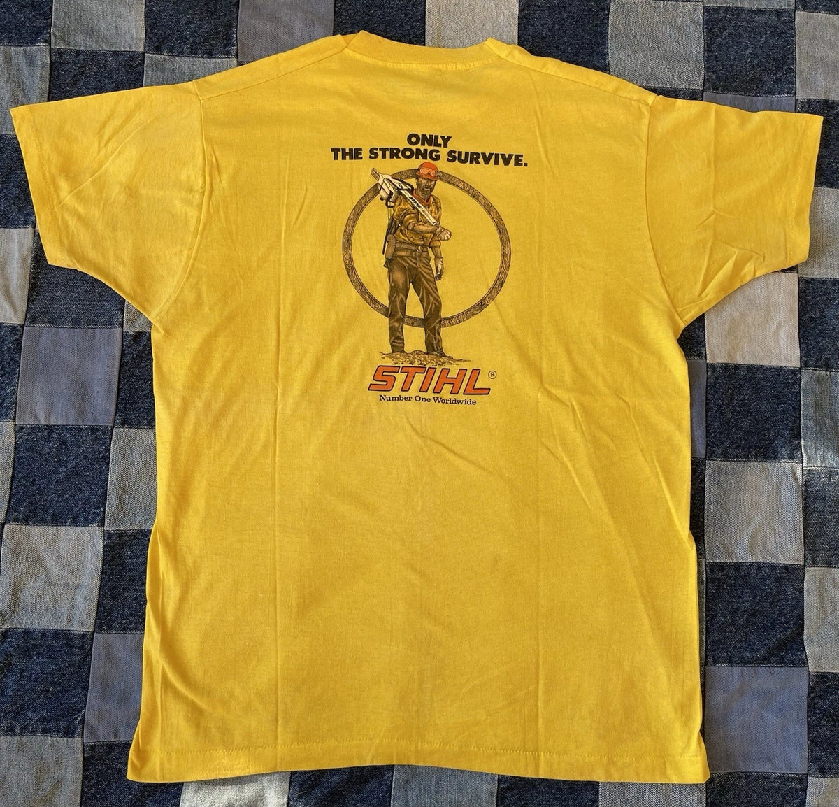 Vintage Stihl Chainsaws Strong Survive T Shirt Yellow 80s Chainsaw Trucker Hat