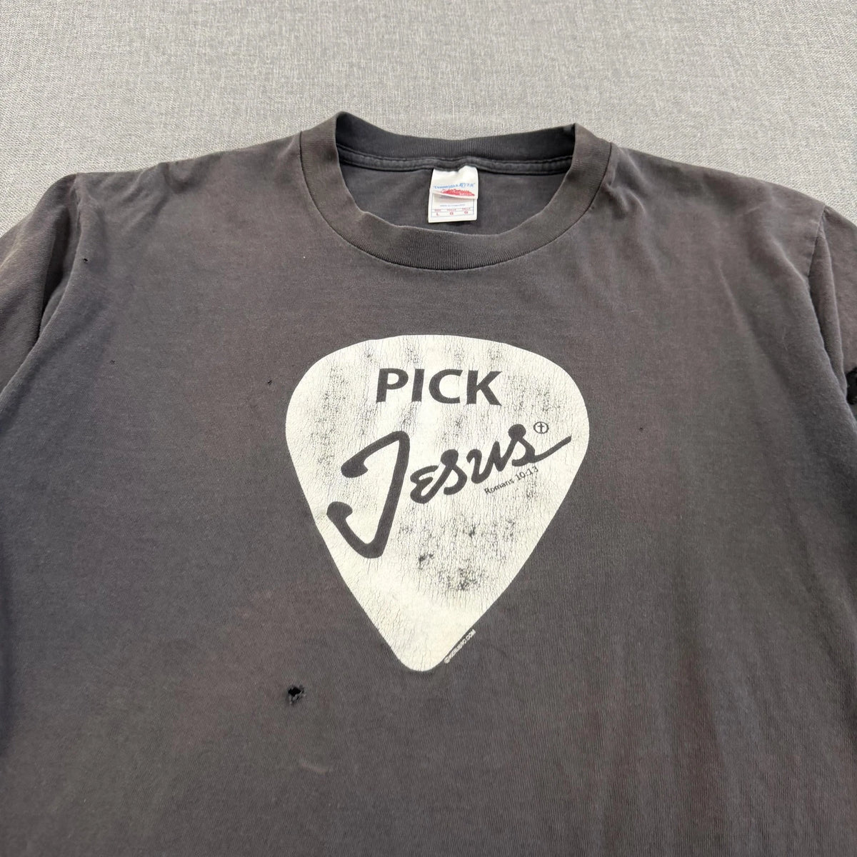 Vintage 90s Pick Jesus T-Shirt Mens Large Black Sun Faded Distressed Grunge Punk