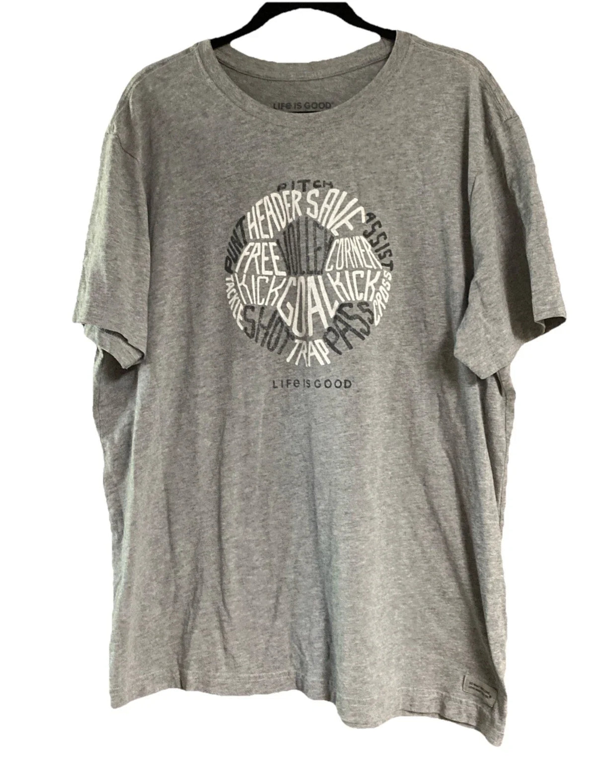Life Is Good Mens Xl Crusher Tee, Soccer, Gray Unisex