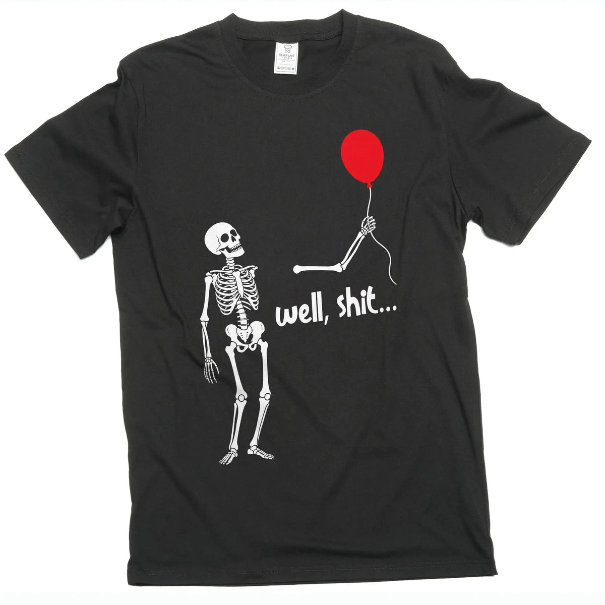 Skeleton Holding Red Balloon funny Halloween sarcastic Tee Shirt