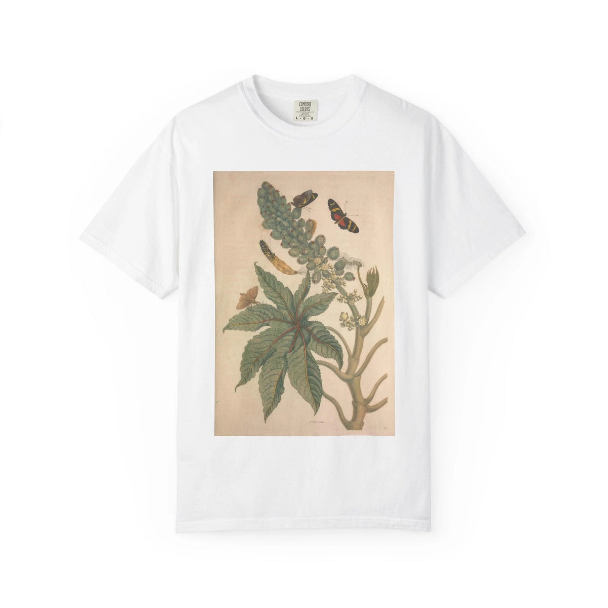 Botanical Print with Moth T-shirt Vintage Floral Illustration Butterfly