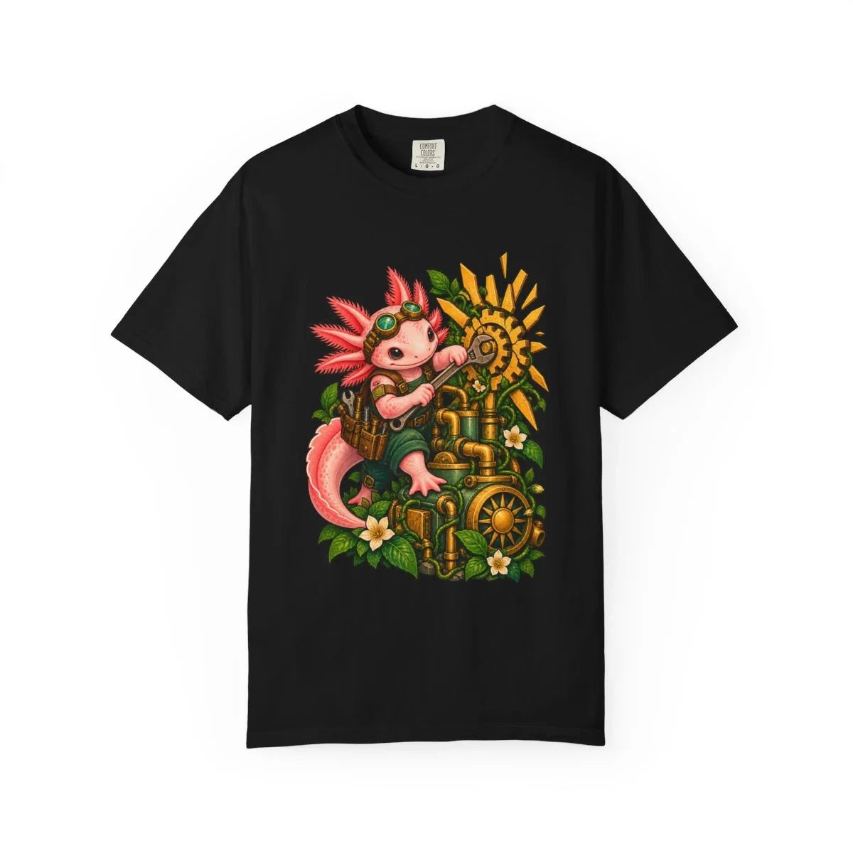 Sunspanner Axolotl Solarpunk Tattoo T-Shirt Black Front Print