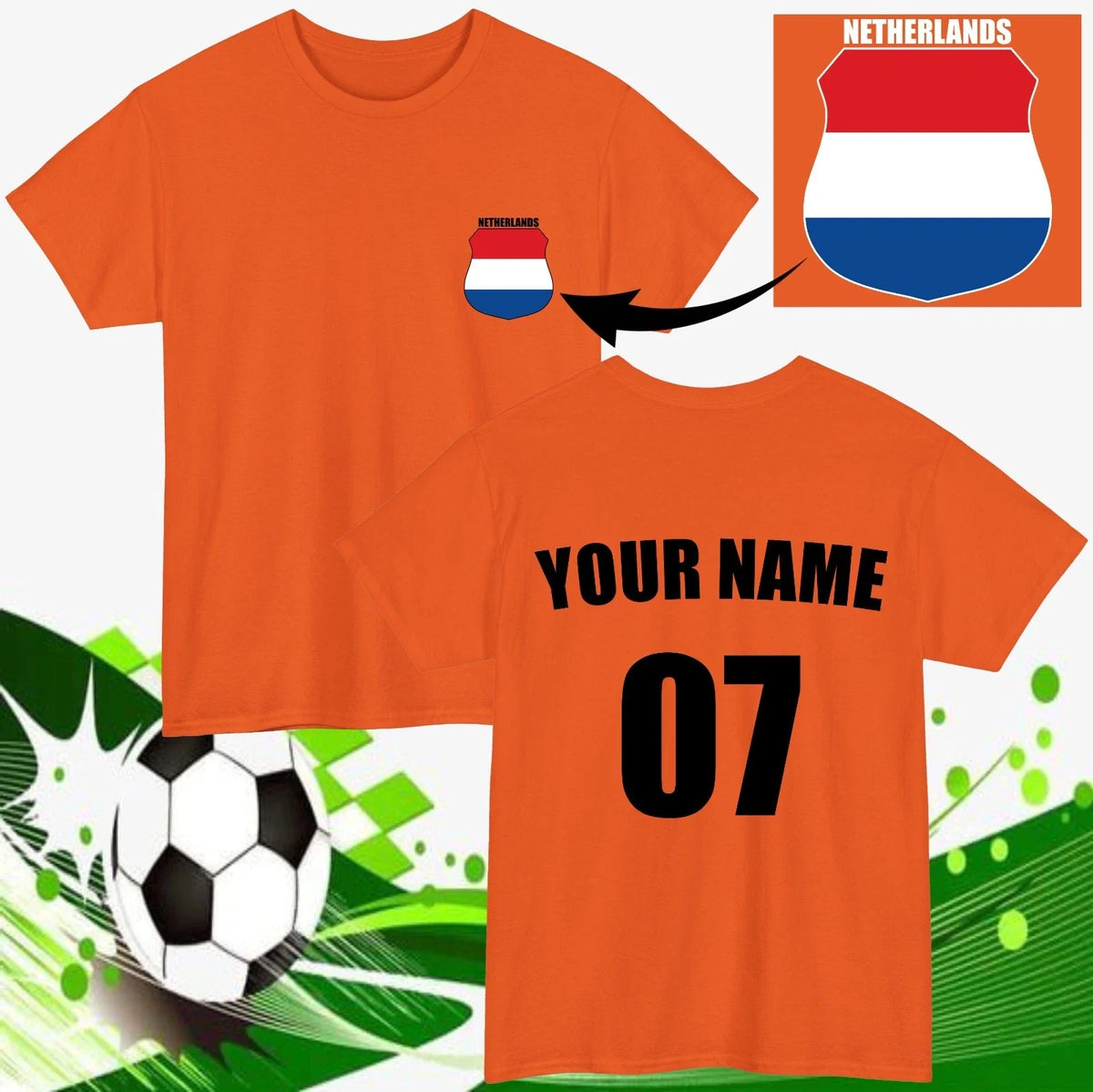 Personalised Netherlands Football Custom Name Number Fan Gift Unisex Top Unisex