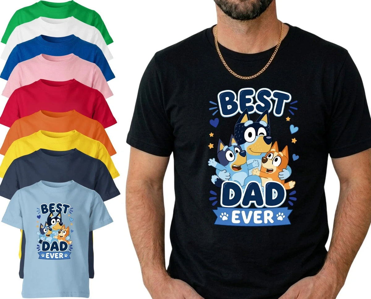 Best Dad Ever Blue Dog Family Father's Day Gift Dad Daddy Top Men Tee Unisex