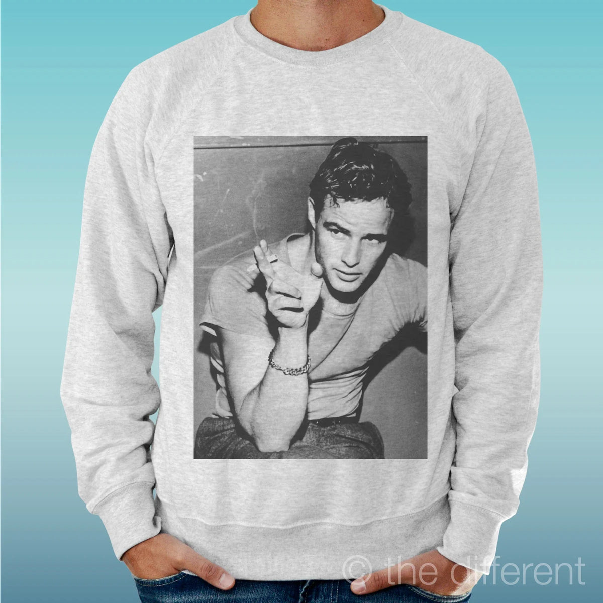 Felpa Man Light Sweater Light Grey " Marlon Brando " Road To Happiness Unisex