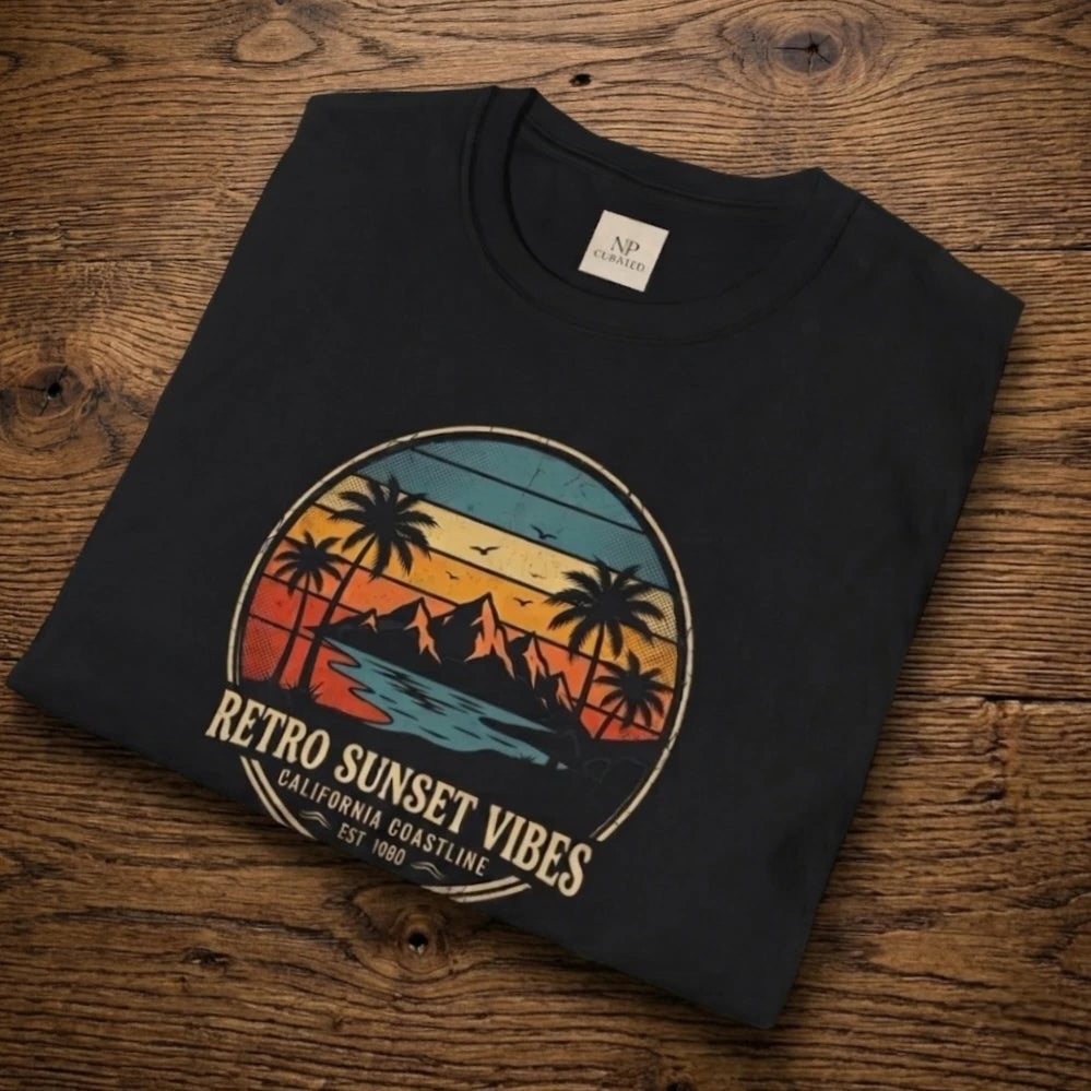 Retro Sunset T Shirt California Coastline Graphic Tee Vintage Distressed Aesthet