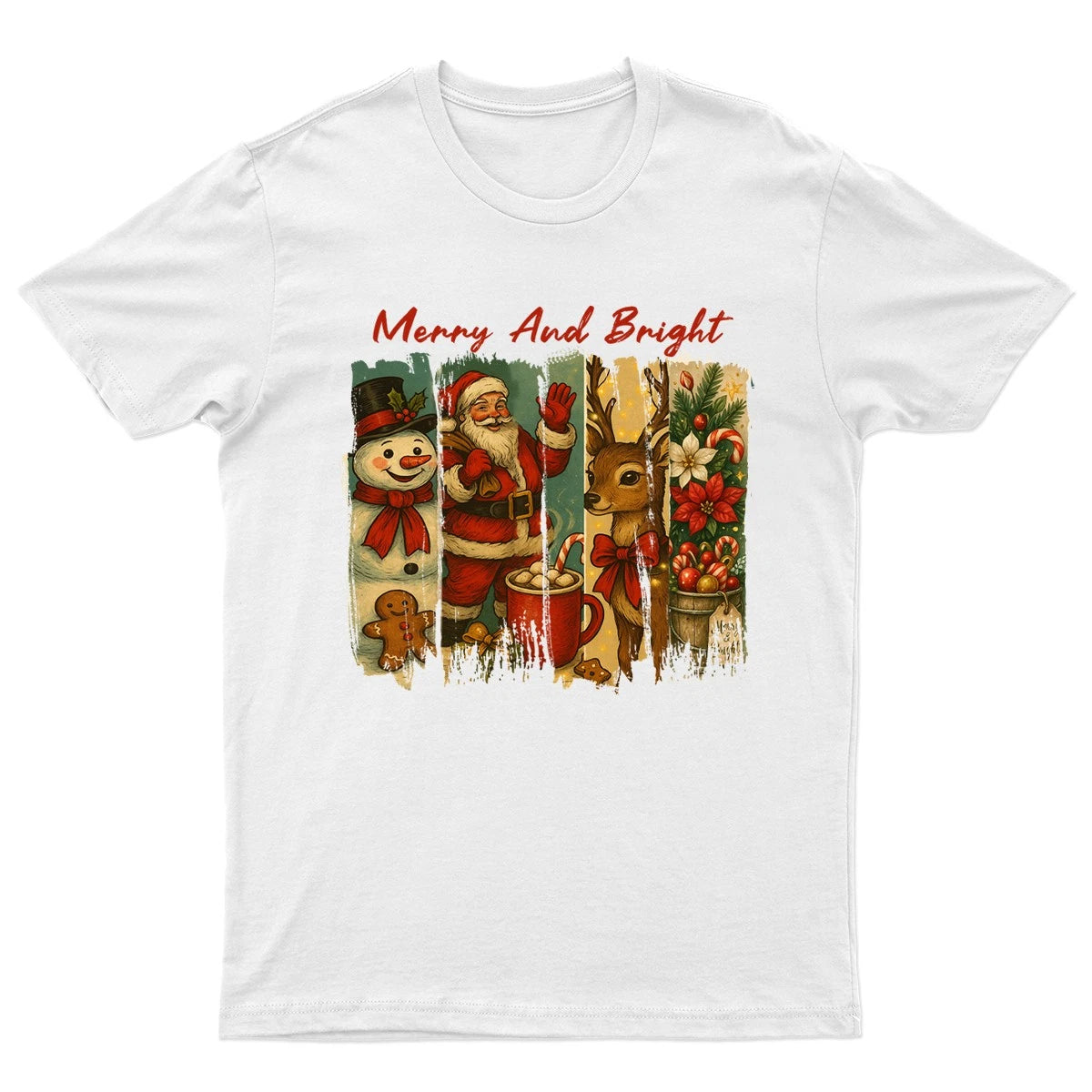 Merry And Bright Christmas T-Shirt Unisex Retro Funny Womens Vintage Mens -m