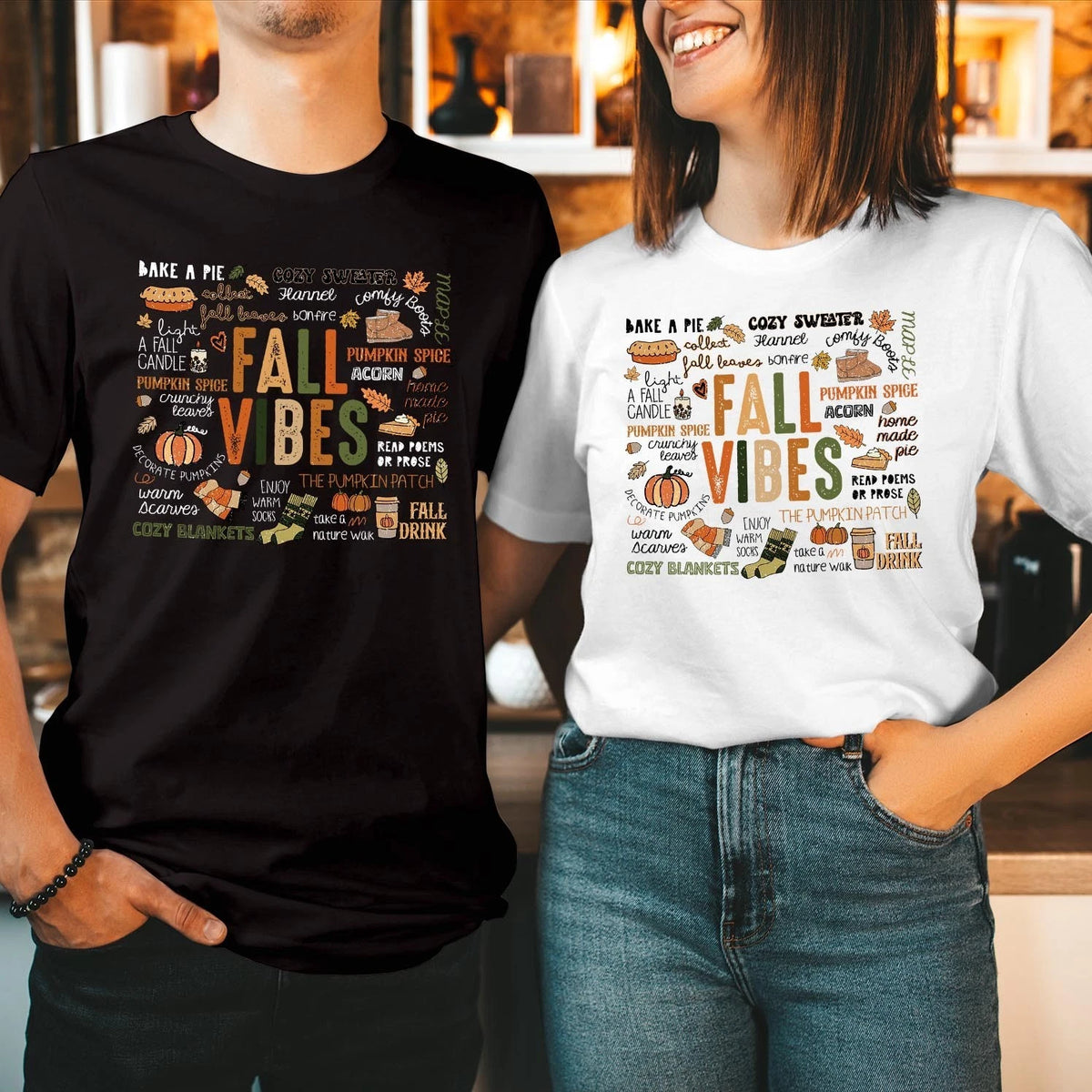 Fall Vibes Halloween T-Shirt Cozy Autumn Pumpkin Patch Unisex Cotton Tee T-1887