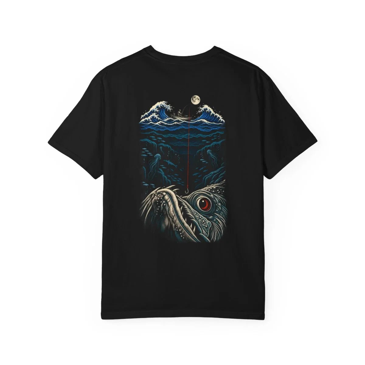 Deep Water Fishing Fishing Skiff T-Shirt Black Back Print Comfort Colors 1717