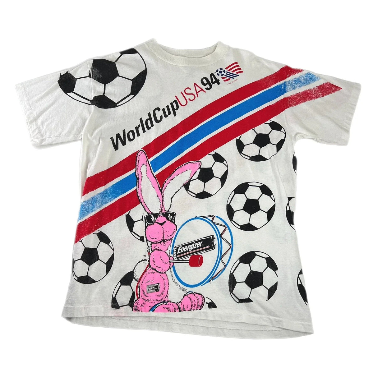 Vintage 1994 World Cup Soccer All Over Print Energizer Bunny Double Sided XL Unisex