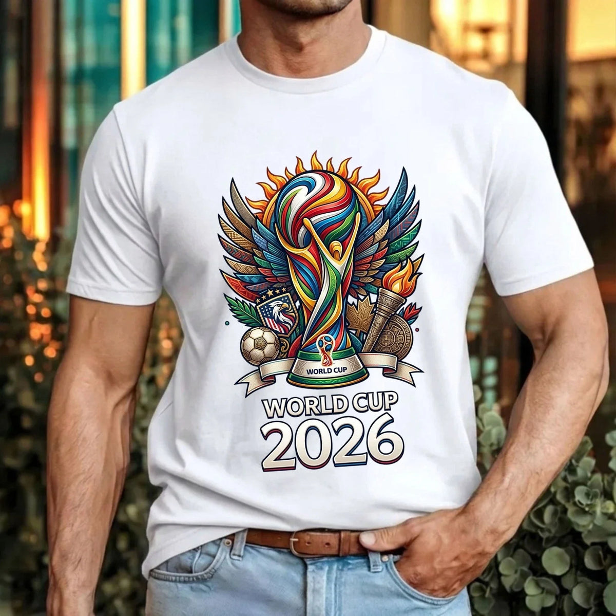 Tournament 2026 Football Colourful Trophy Soccer Fans Sports Gift Top Unisex