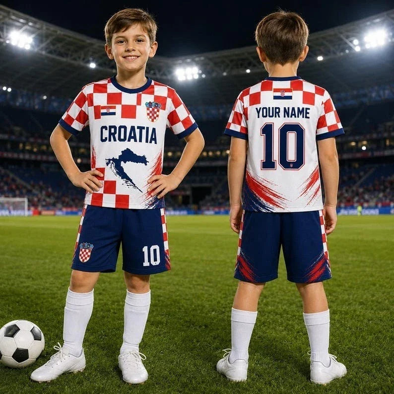 🔥Personalized Croatia Football Team 2026 AOP Set Gift Kids Fan Apparel Unisex