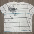 machine mens Y2k white cotton t shirt light blue horizontal stripes graphic