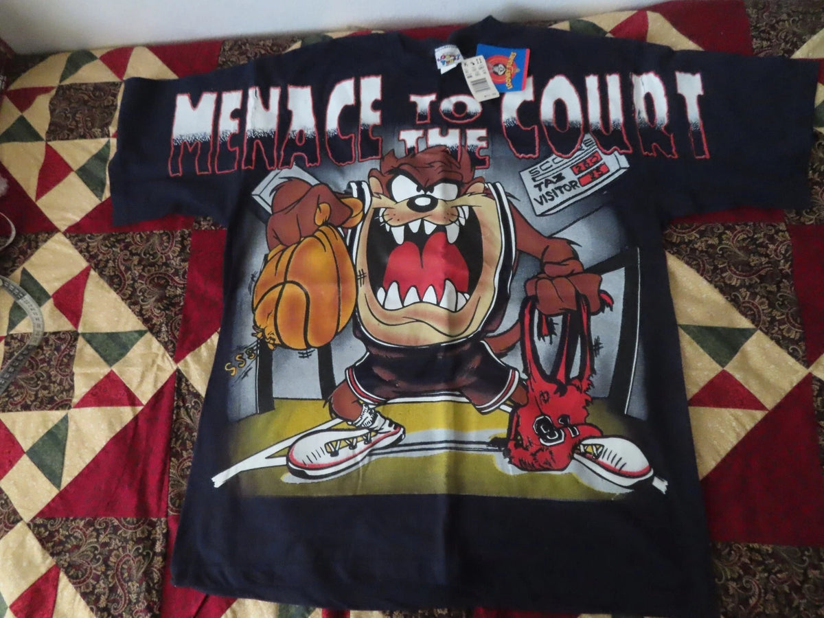 Vintage 90s 1996 Freeze Taz Menace To The Court AOP Tshirt Mens L NWT Deadstock
