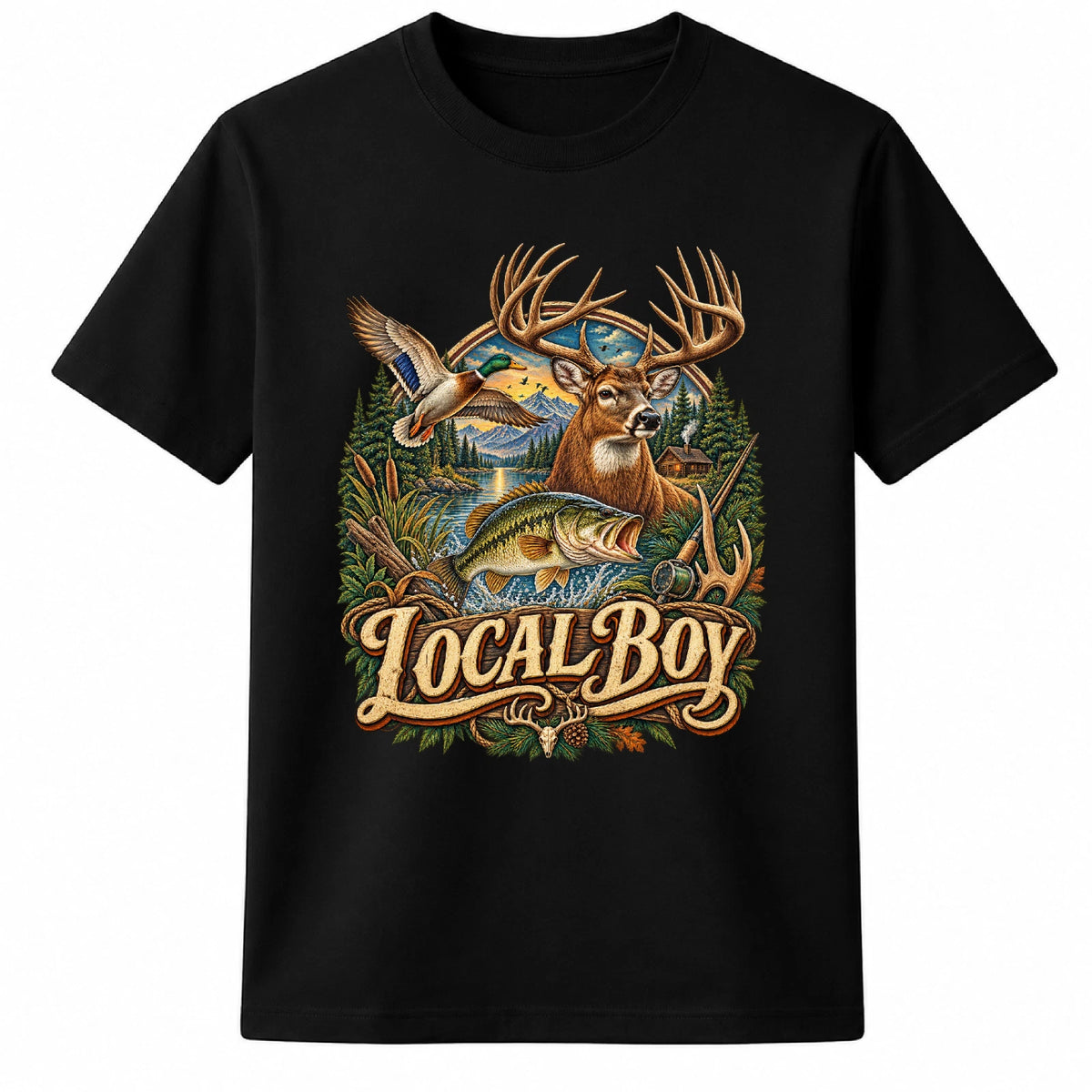 Funny Local Boy Hunting Fishing Outdoors Deer Duck Bass Lake Nature T Shirt
