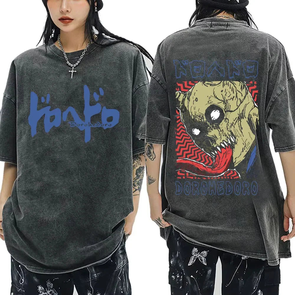 Unisex Dorohedoro Kaiman Shirt S-XXL Washed Black Y2K Anime Manga Graphic Tee Unisex