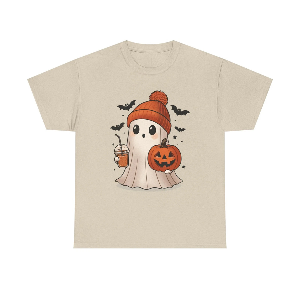Cute Ghost Halloween T-Shirt Cozy Fall Vibes Coffee Latte Pumpkin Men Women Tee
