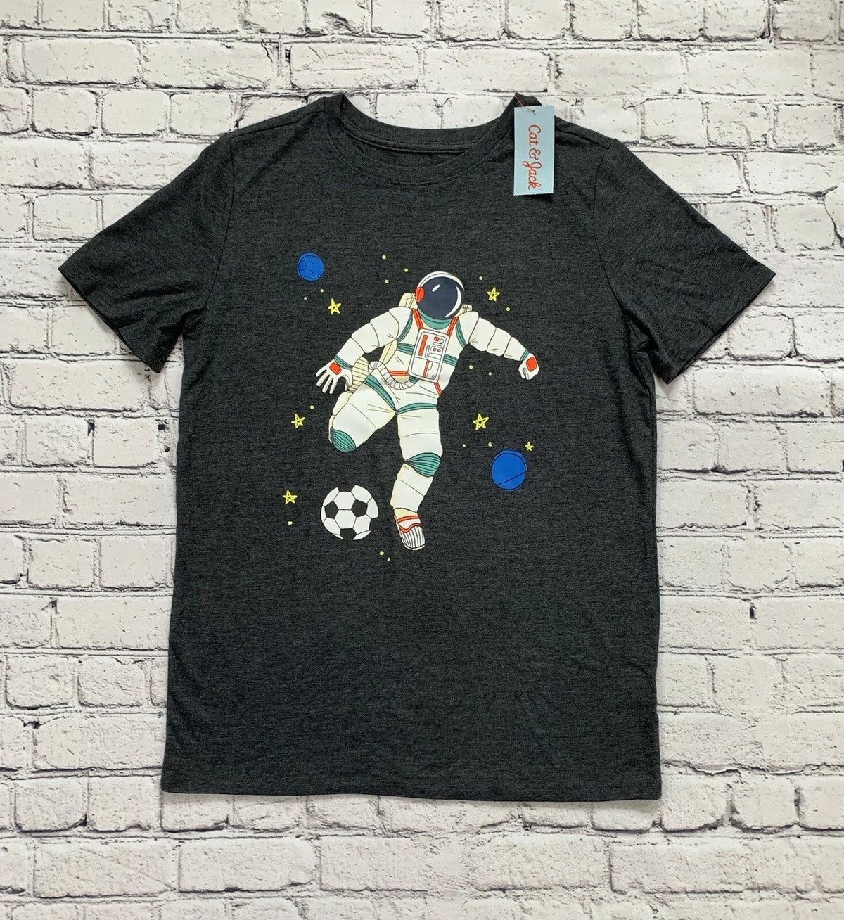 NWT Cat & Jack Boys XXL (18) Charcoal Soccer Astronaut Outer Space Unisex