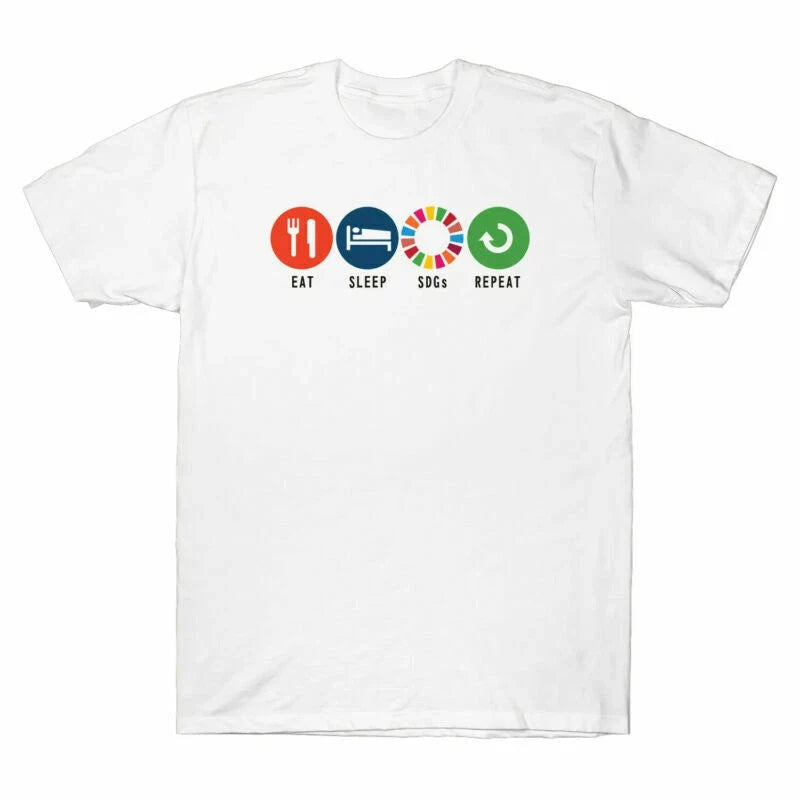 Repeat Sleep Gift Cotton Goals Short Sleeve Eat 2030 Tee Men's SDGs - Unisex