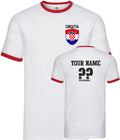 Personalised Croatia Football Ringer TShirt Soccer Fans Sport Costume Flag Badge Unisex