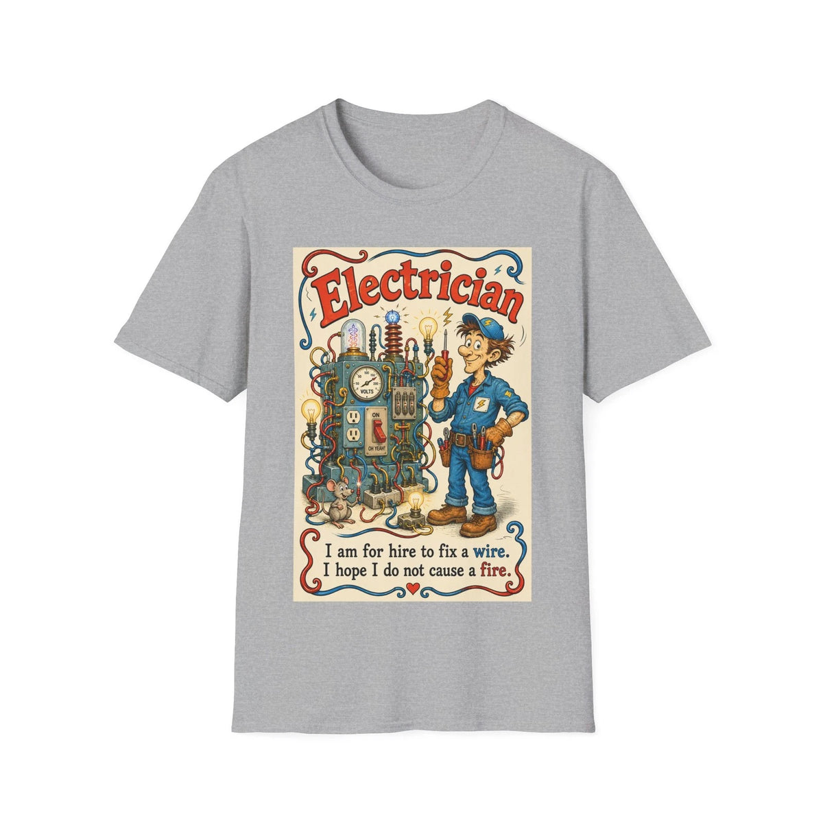 Electrician humorous rhyming Cartoon T-Shirt | Retro Computer Repair Graphic Tee