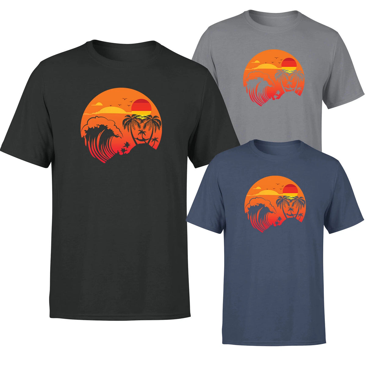 Sunset Summer Ocean Palm Trees Vintage Retro beach Graphic Unisex T Shirt