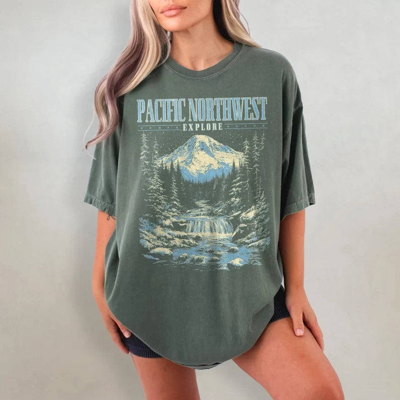 Pacific Northwest Shirt Retro Washington Oregon Oversized National Park Tee