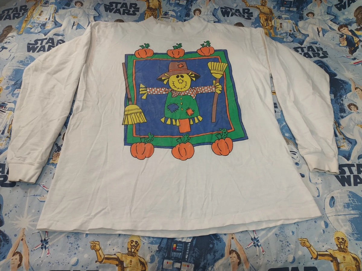 VTG 90's Halloween Scarecrow Pumpkin Patch Autumn Graphic T-shirt Adult sz L