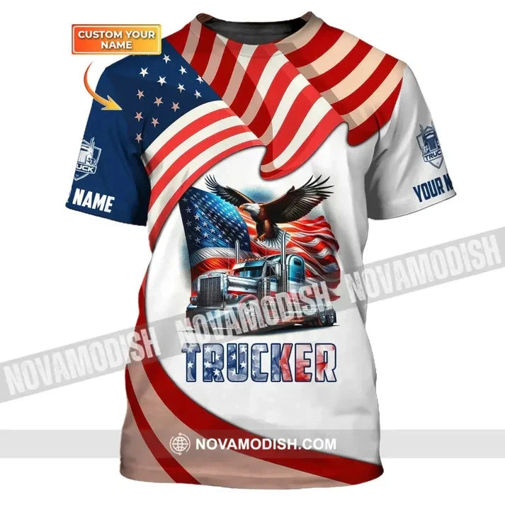 Custom Name Trucker 3D T-Shirt, USA Flag Shirt, Trucker USA T-Shirt BS1795