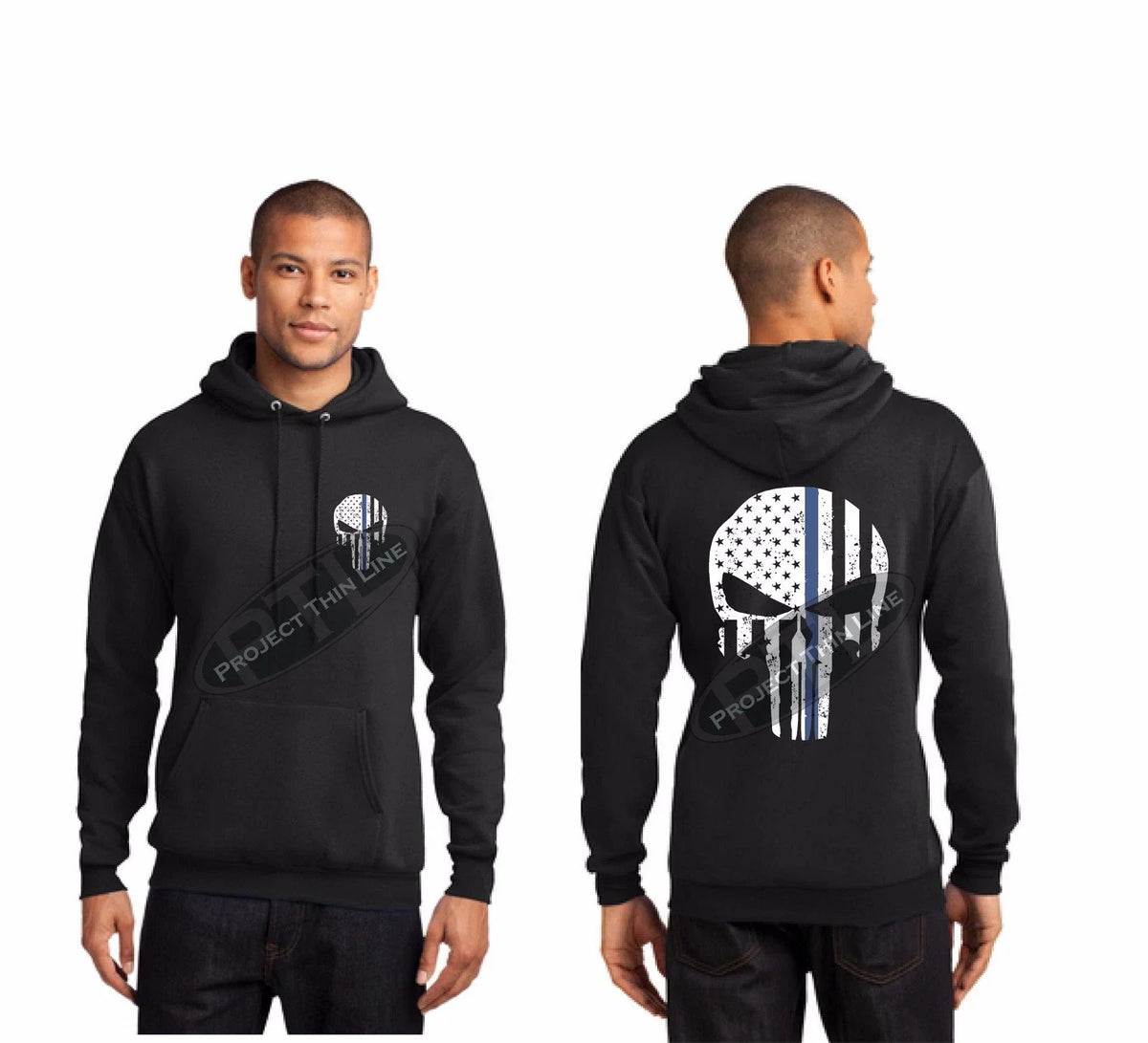 Thin Blue Line SKULL American Flag Law Enforcement Police Hooded Unisex